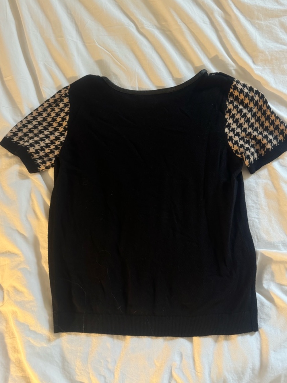 Worthington Short-Sleeve Houndstooth Knit Top - Black and Cream - Picture 2 of 4